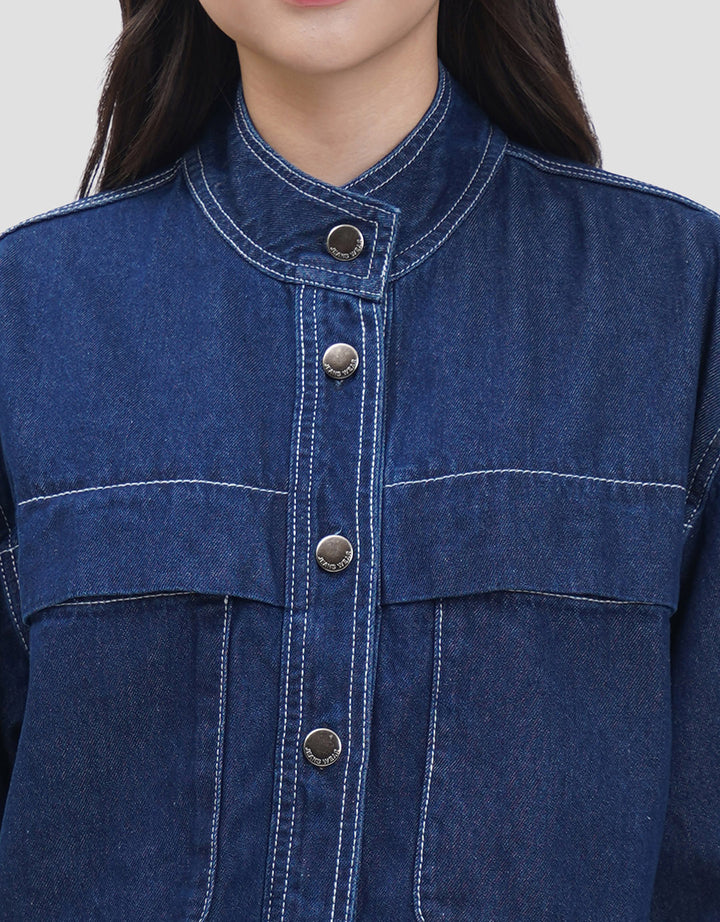 Nevada Stand Collar Denim Jaket Wanita