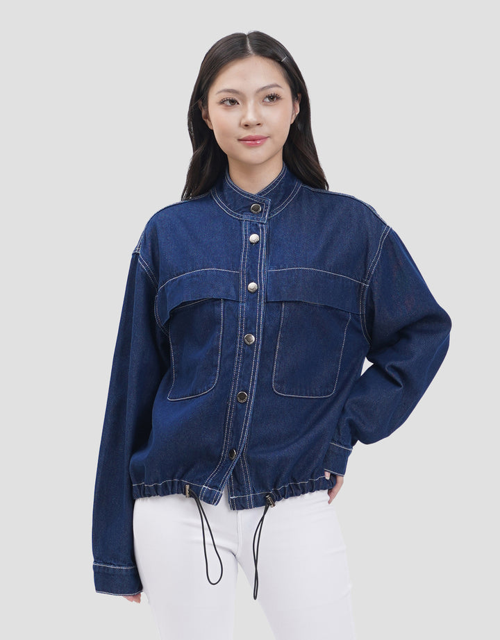 Nevada Stand Collar Denim Jaket Wanita