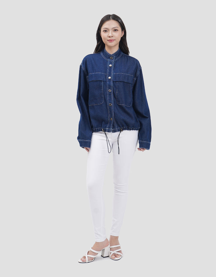 Nevada Stand Collar Denim Jaket Wanita
