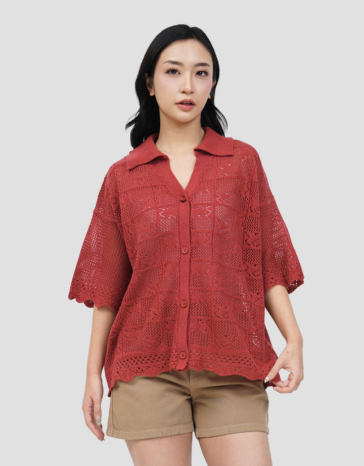 NEVADA BOXOV FLAT KNIT CROCHET CARDIGAN WANITA