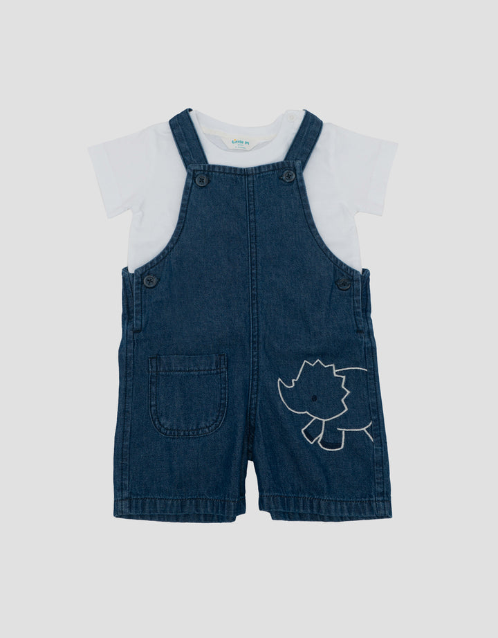 Little M Dino Embro Denim Overall Bayi