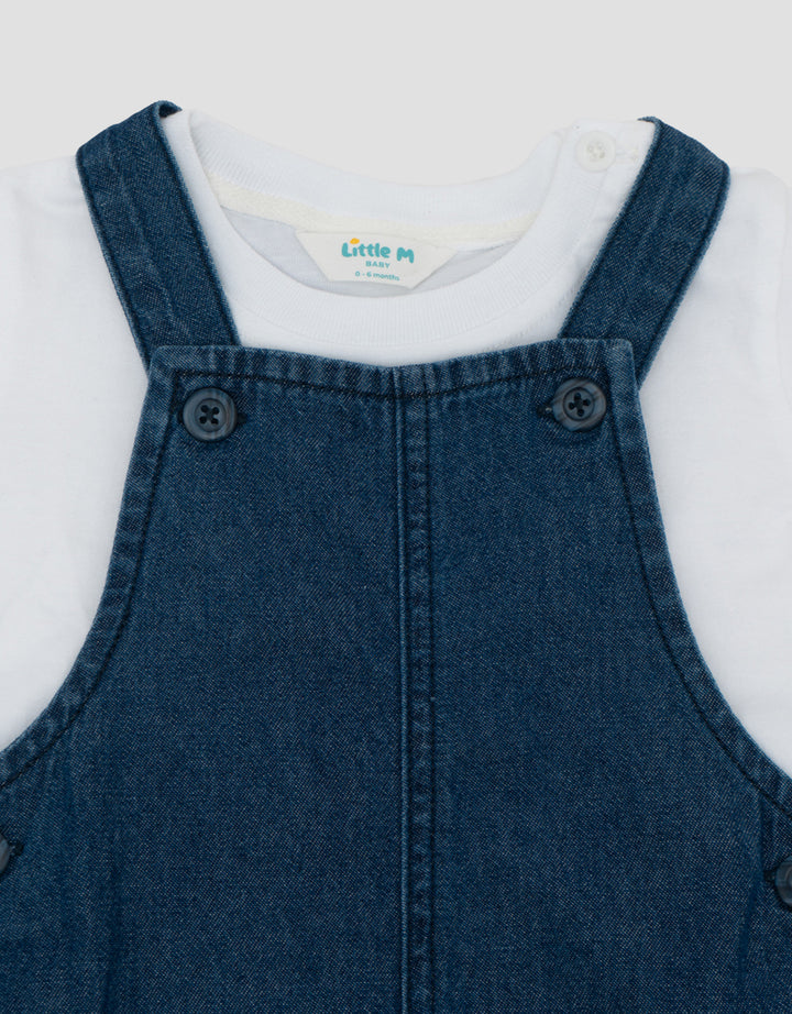 Little M Dino Embro Denim Overall Bayi