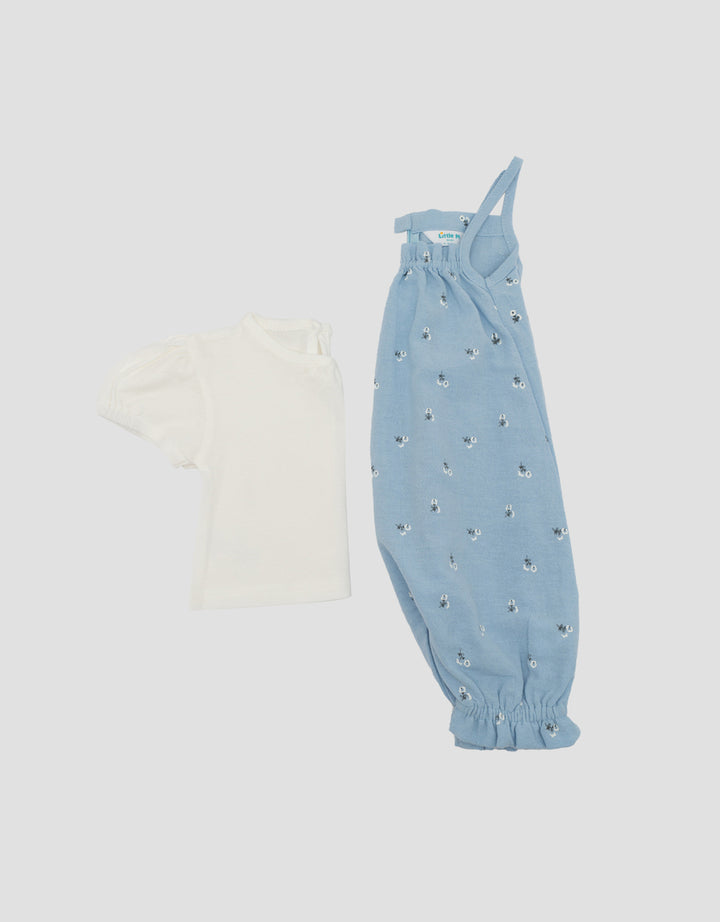 Little M 2Pc Rami Fullprint Flower Jumpsuit Overall Bayi
