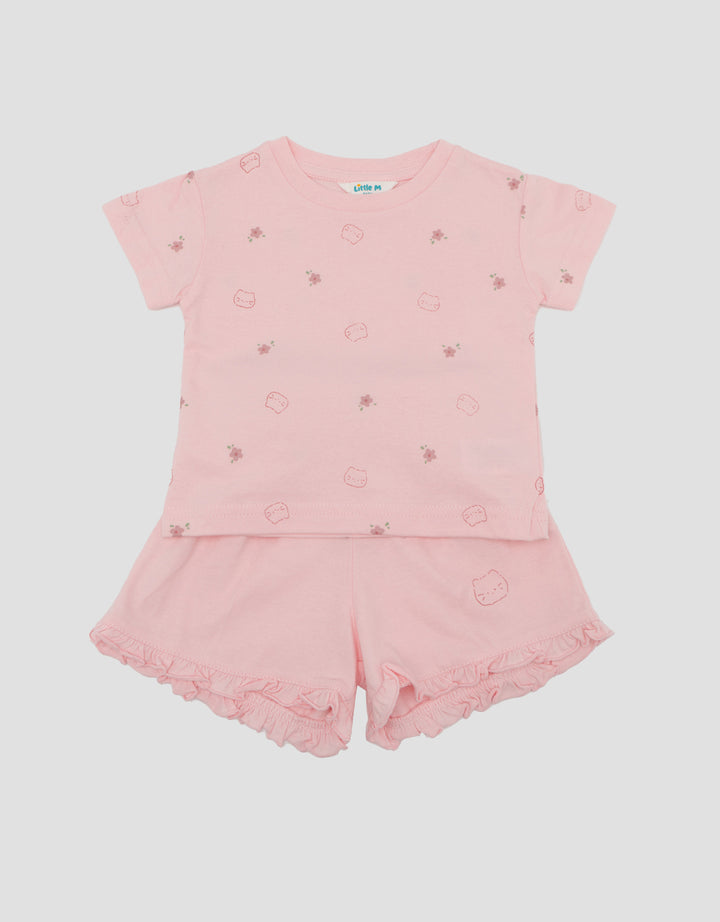 Little M Fullprint Kitty Flowers Pakaian Setelan Bayi