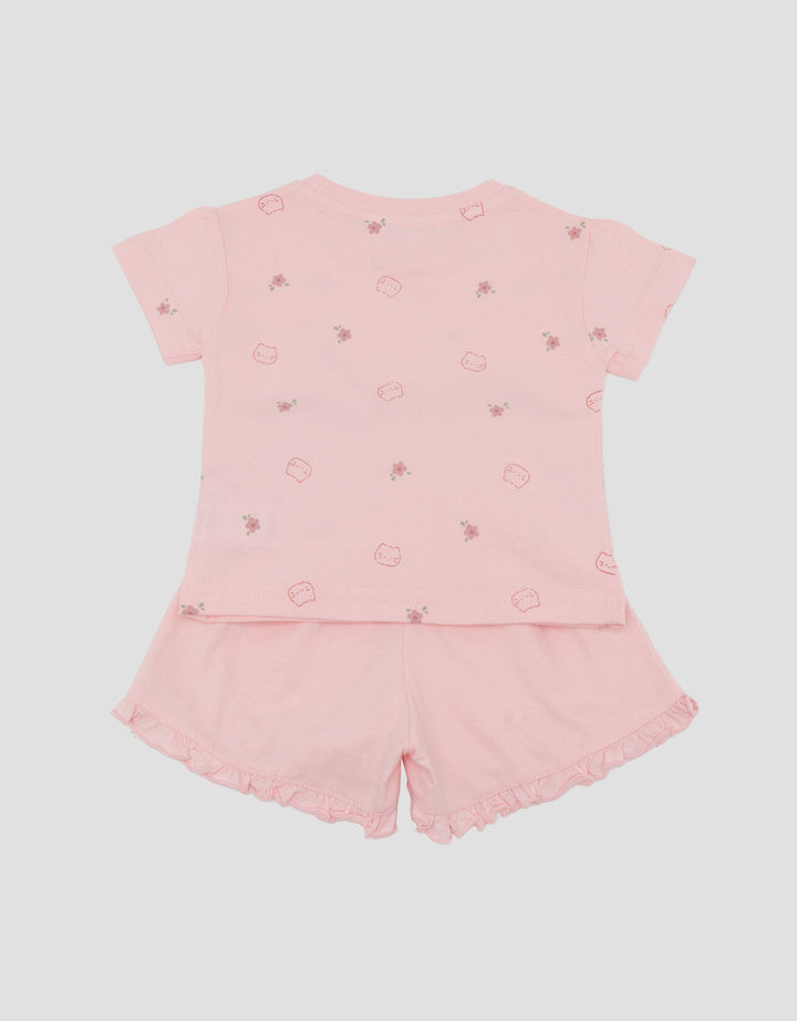 Little M Fullprint Kitty Flowers Pakaian Setelan Bayi