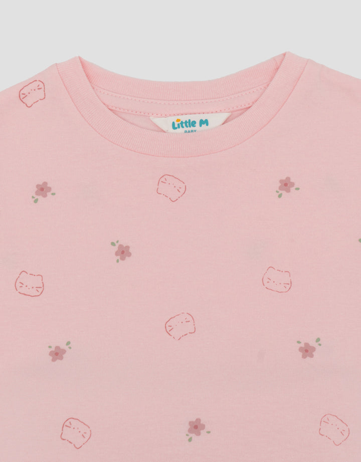 Little M Fullprint Kitty Flowers Pakaian Setelan Bayi