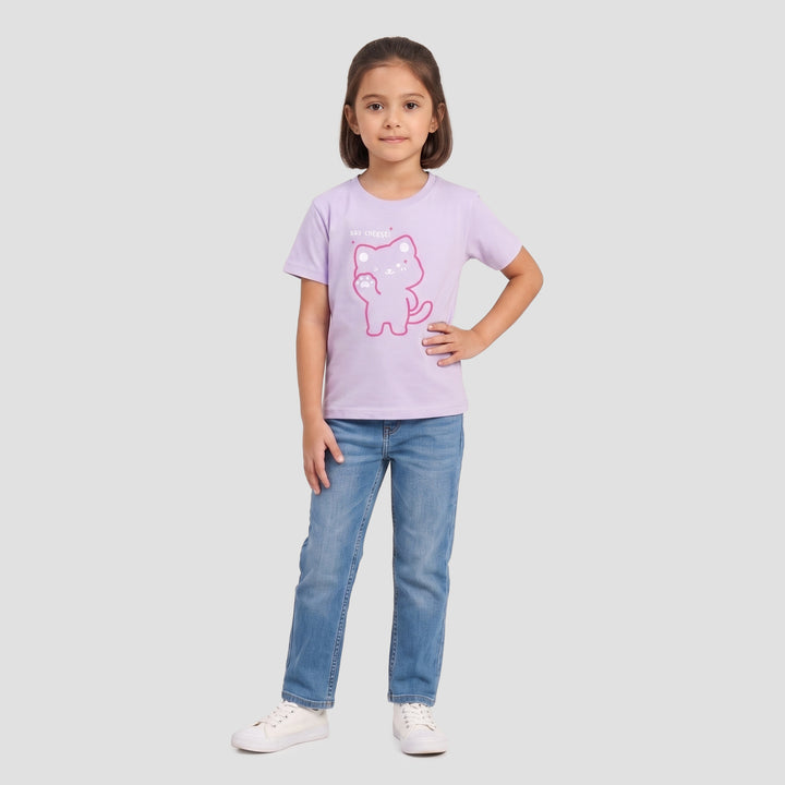 MxM Printed Little Girl Cat Kaos Anak Perempuan