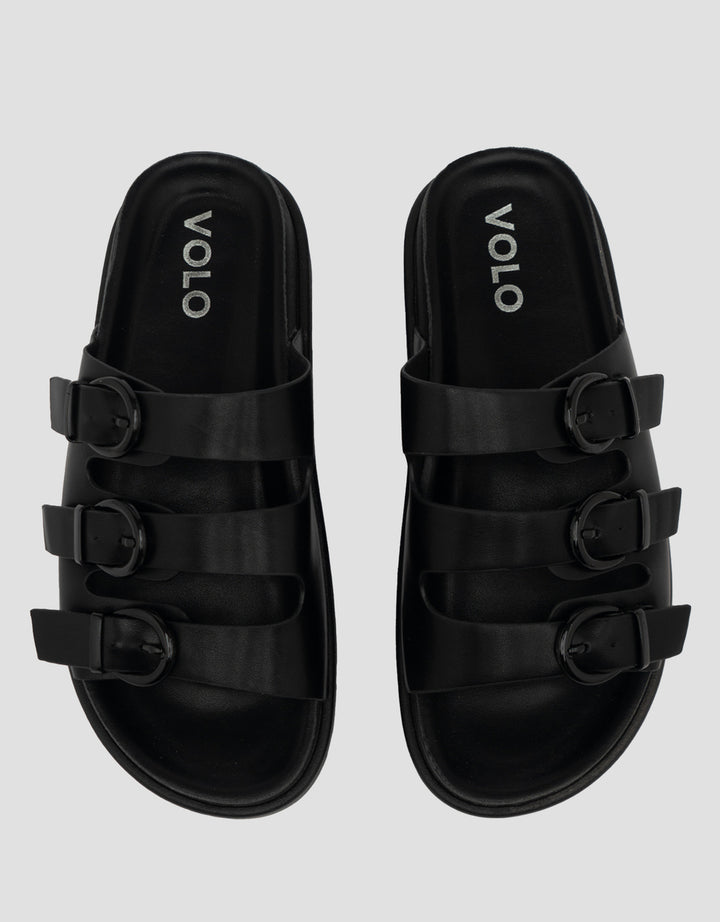 VOLO SLIP ON TRIPLE BUCKLE SANDAL WEDGES EDNA01 WANITA