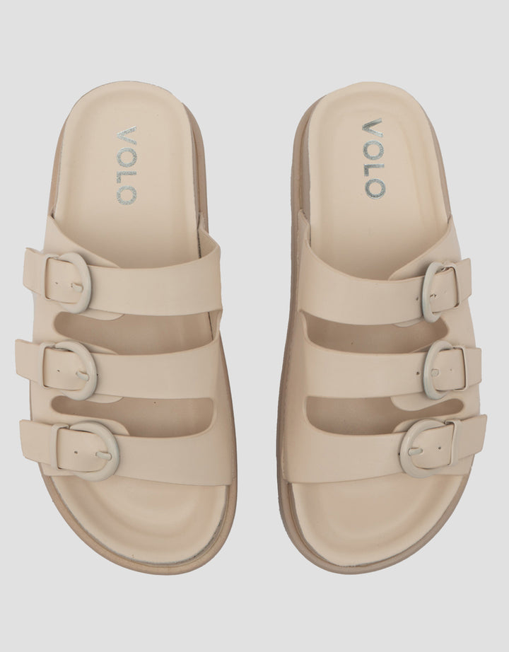 VOLO SLIP ON TRIPLE BUCKLE SANDAL WEDGES EDNA01 WANITA