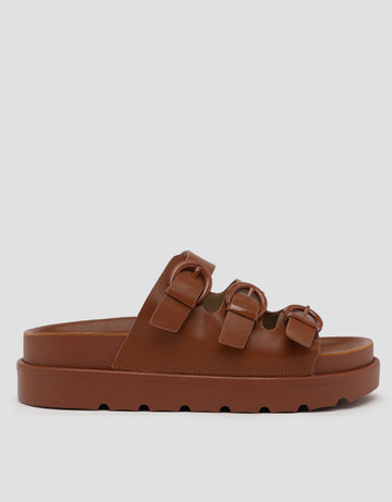 VOLO SLIP ON TRIPLE BUCKLE SANDAL WEDGES EDNA01 WANITA