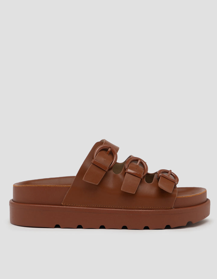 VOLO SLIP ON TRIPLE BUCKLE SANDAL WEDGES EDNA01 WANITA