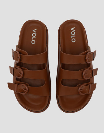 VOLO SLIP ON TRIPLE BUCKLE SANDAL WEDGES EDNA01 WANITA