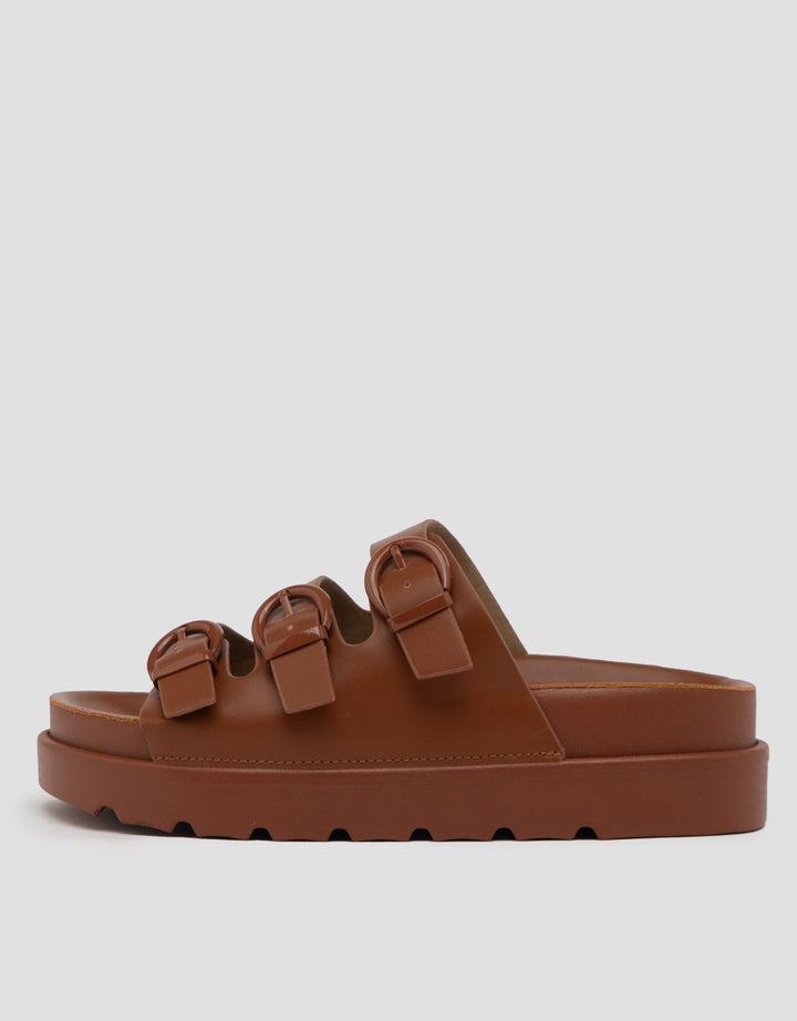 VOLO SLIP ON TRIPLE BUCKLE SANDAL WEDGES EDNA01 WANITA
