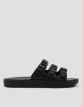VOLO SLIP ON TRIPLE BUCKLE SANDAL FLAT AVA02 WANITA