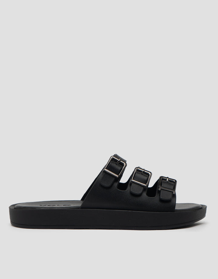 VOLO SLIP ON TRIPLE BUCKLE SANDAL FLAT AVA02 WANITA