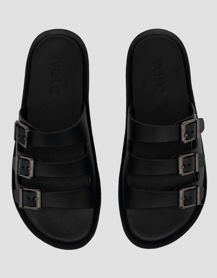 VOLO SLIP ON TRIPLE BUCKLE SANDAL FLAT AVA02 WANITA