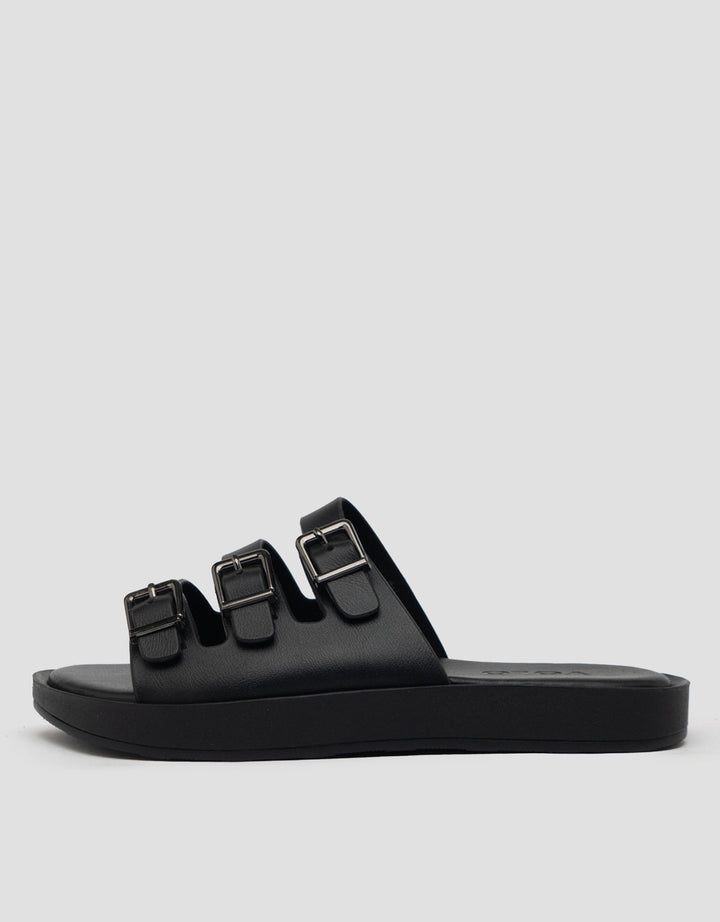 VOLO SLIP ON TRIPLE BUCKLE SANDAL FLAT AVA02 WANITA