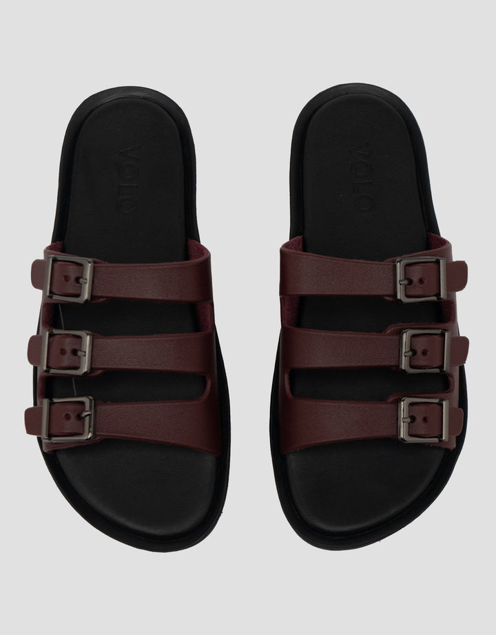 VOLO SLIP ON TRIPLE BUCKLE SANDAL FLAT AVA02 WANITA