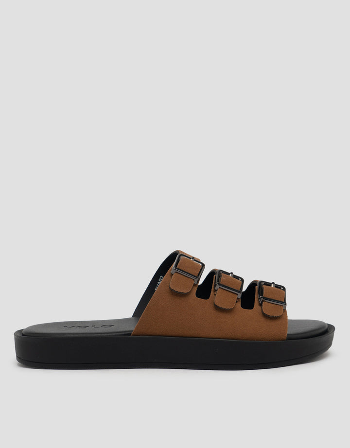 VOLO SLIP ON TRIPLE BUCKLE SANDAL FLAT AVA02 WANITA