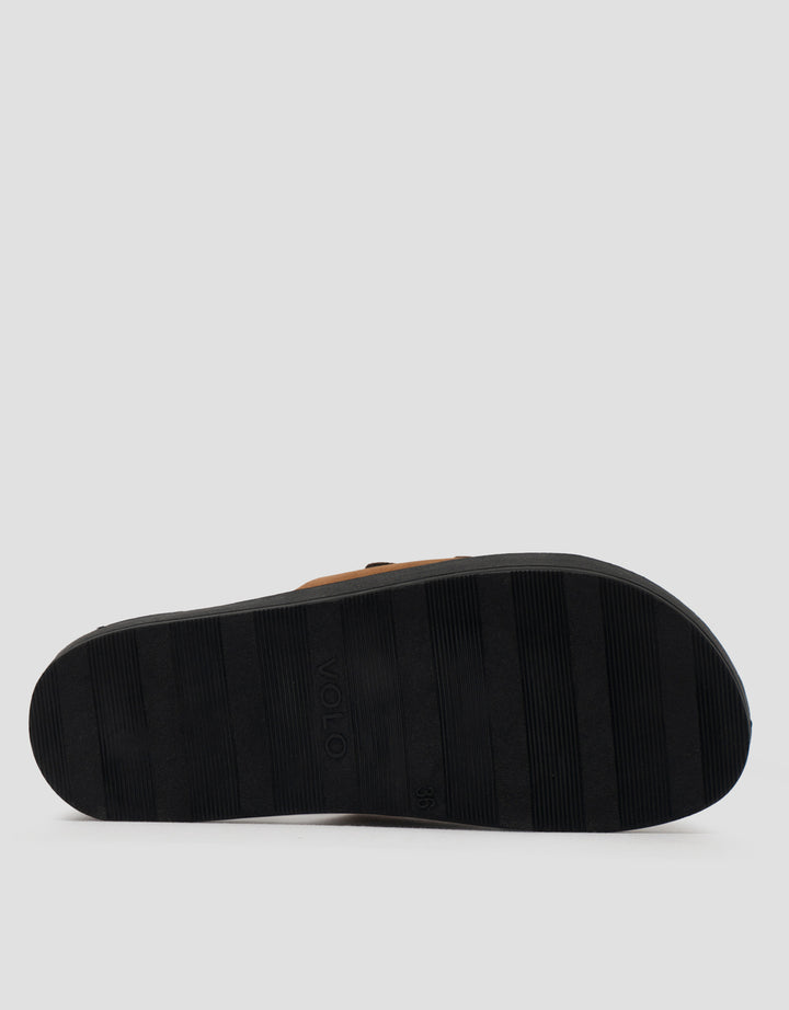 VOLO SLIP ON TRIPLE BUCKLE SANDAL FLAT AVA02 WANITA