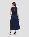 Suko Sleeveless Pleated Neck Dress Denim Wanita