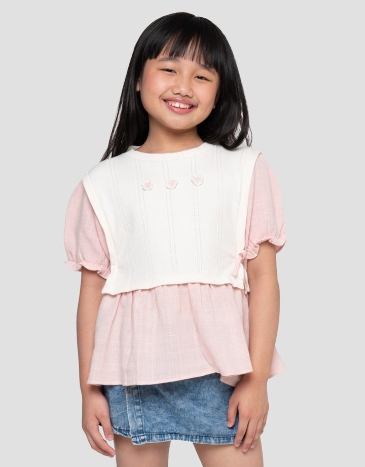 Little M Kombi Knit Tekstur Kemeja Anak Perempuan