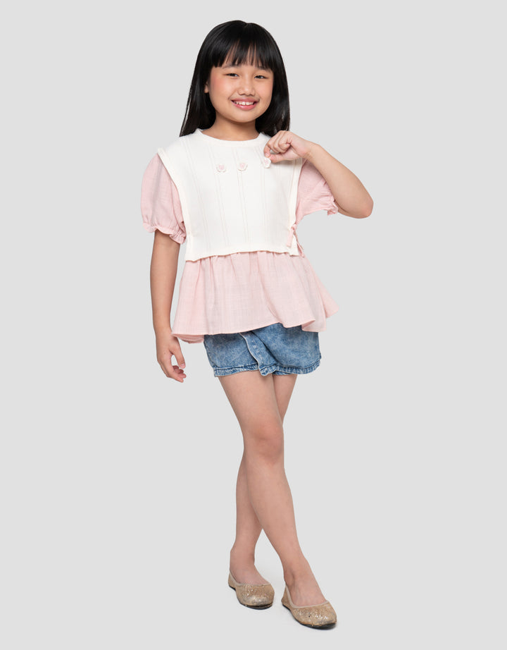 Little M Kombi Knit Tekstur Kemeja Anak Perempuan