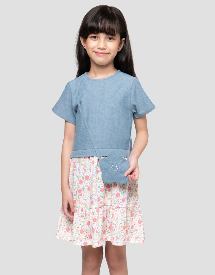 Little M Tier Combi Chambray Dress Anak Perempuan