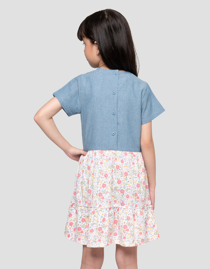 Little M Tier Combi Chambray Dress Anak Perempuan
