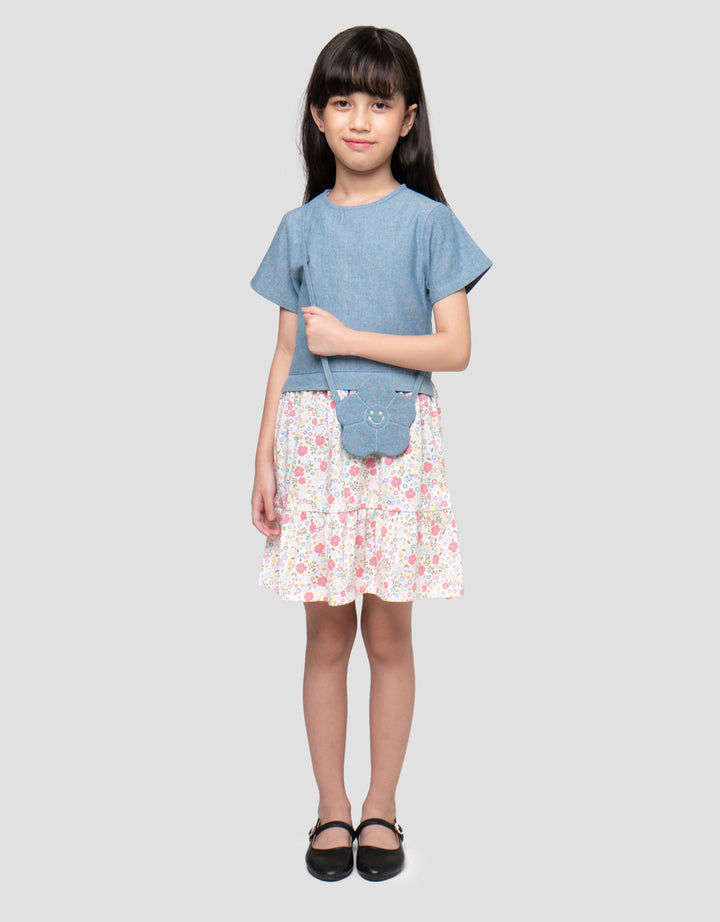 Little M Tier Combi Chambray Dress Anak Perempuan