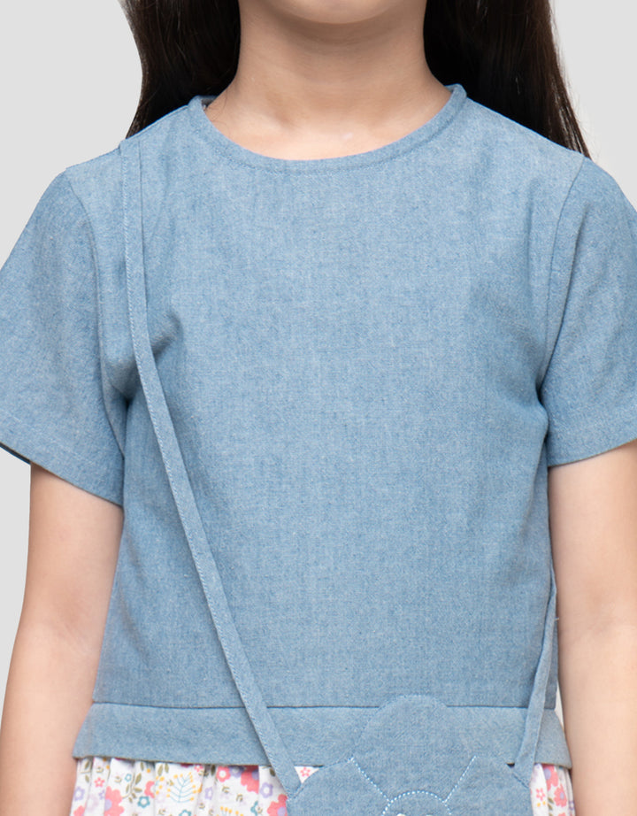 Little M Tier Combi Chambray Dress Anak Perempuan