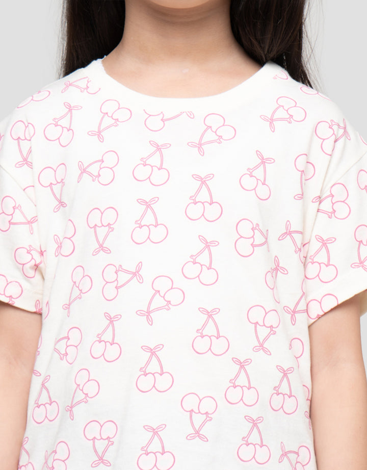 Little M Aop Cherry Print Kaos Anak Perempuan