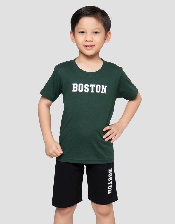 Little M Boston Print Pakaian Setelan Anak Laki-laki