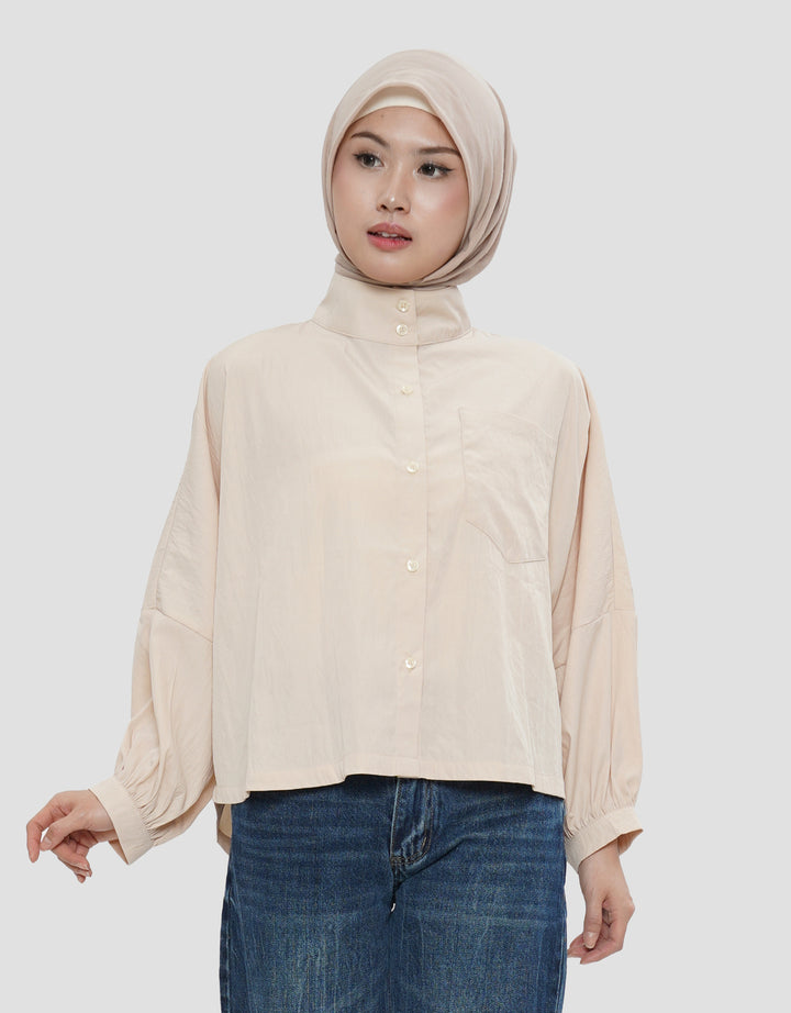 ANNISA FUNNEL NECK PAPPER BLOUSE WANITA