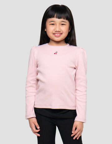 LITTLE M RIB BORDIR CHERRY KAOS ANAK PEREMPUAN