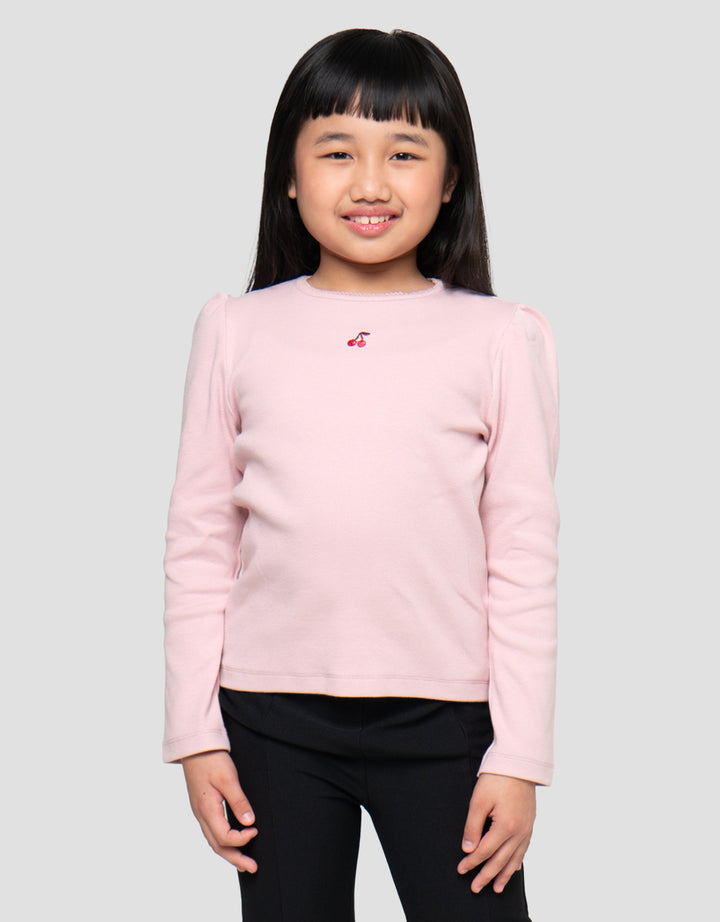 LITTLE M RIB BORDIR CHERRY KAOS ANAK PEREMPUAN