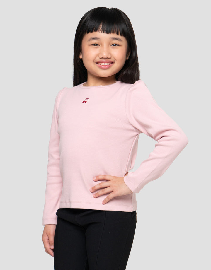 LITTLE M RIB BORDIR CHERRY KAOS ANAK PEREMPUAN