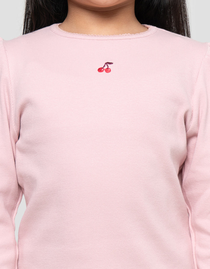 LITTLE M RIB BORDIR CHERRY KAOS ANAK PEREMPUAN