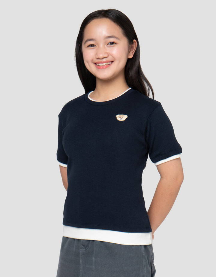 NEVADA RIB BORDIR BEAR KAOS ANAK PEREMPUAN