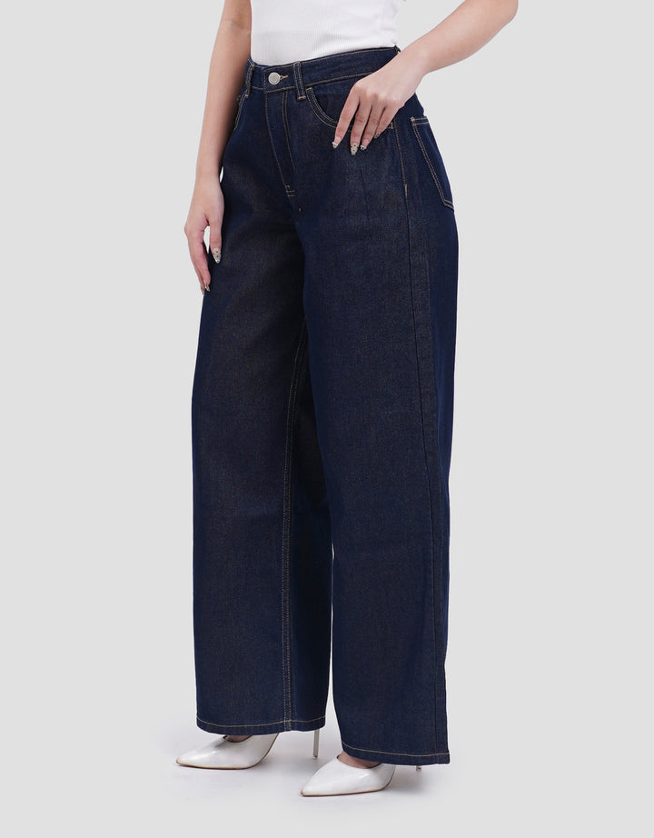 Connexion Wide Leg Full Length W/ Whisker Celana Jeans Wanita
