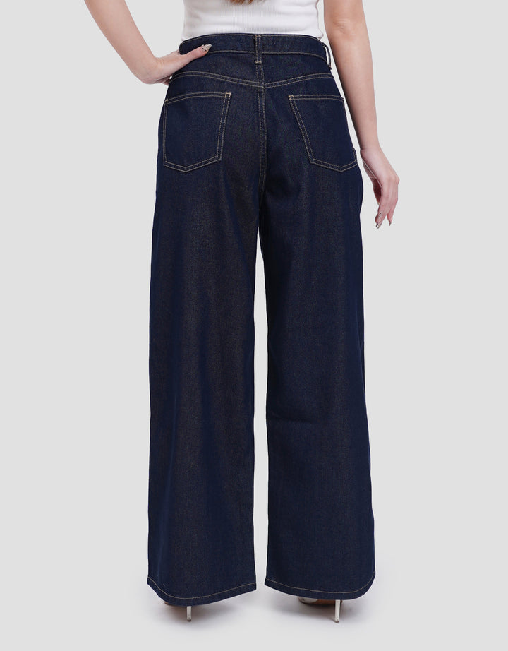 Connexion Wide Leg Full Length W/ Whisker Celana Jeans Wanita