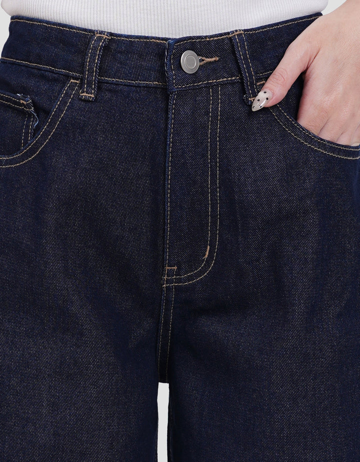 Connexion Wide Leg Full Length W/ Whisker Celana Jeans Wanita