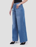 Connexion Wide Leg Full Length W/ Whisker Celana Jeans Wanita