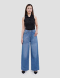 Connexion Wide Leg Full Length W/ Whisker Celana Jeans Wanita