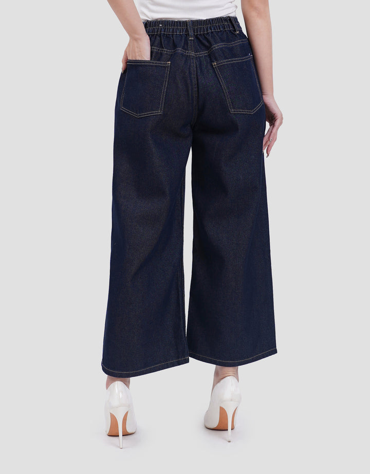 Connexion Mid Rise Crop Back Elastic Kulot Jeans Wanita