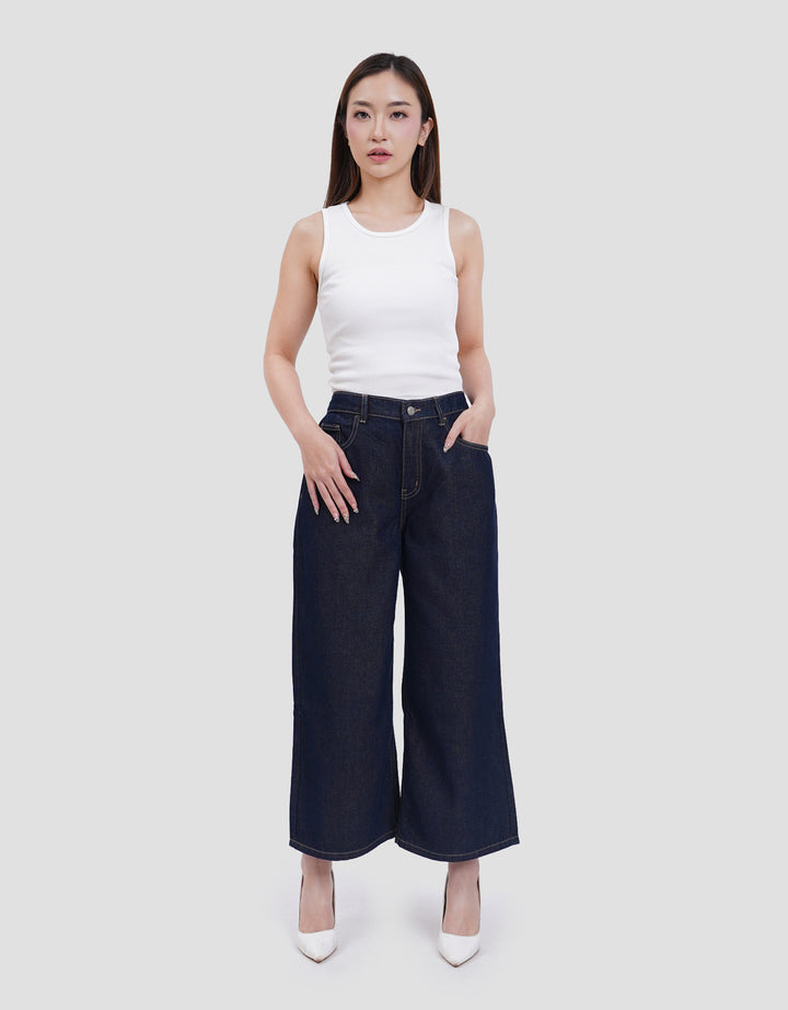 Connexion Mid Rise Crop Back Elastic Kulot Jeans Wanita