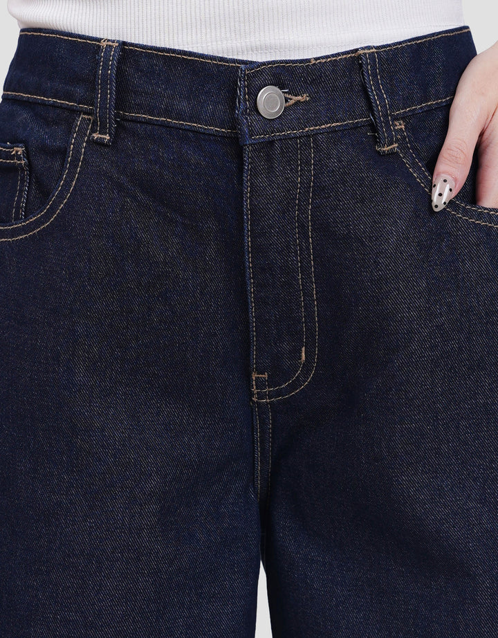 Connexion Mid Rise Crop Back Elastic Kulot Jeans Wanita