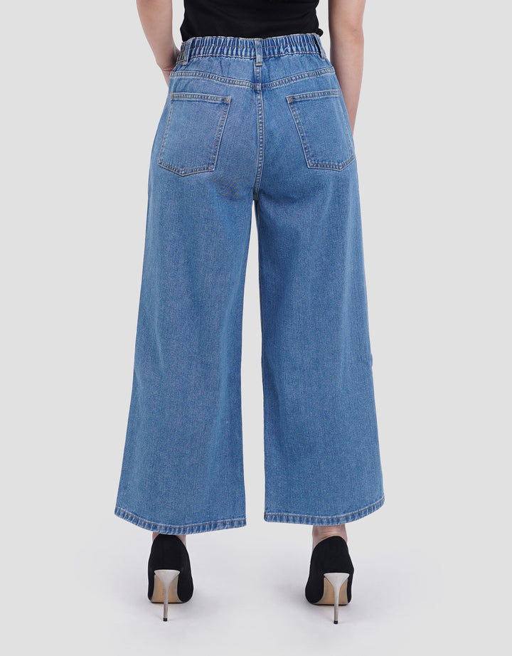 Connexion Mid Rise Crop Back Elastic Kulot Jeans Wanita