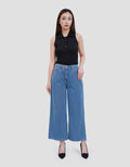 Connexion Mid Rise Crop Back Elastic Kulot Jeans Wanita