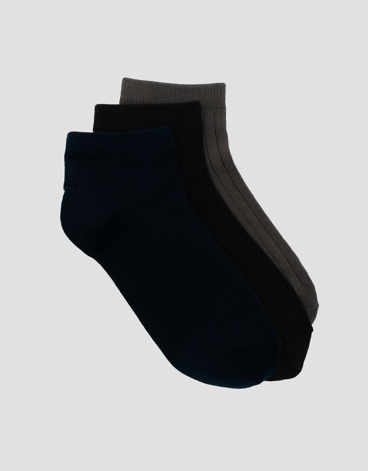 COLE 3PK ANKLE CASUAL SOLID RIB KAUS KAKI PRIA
